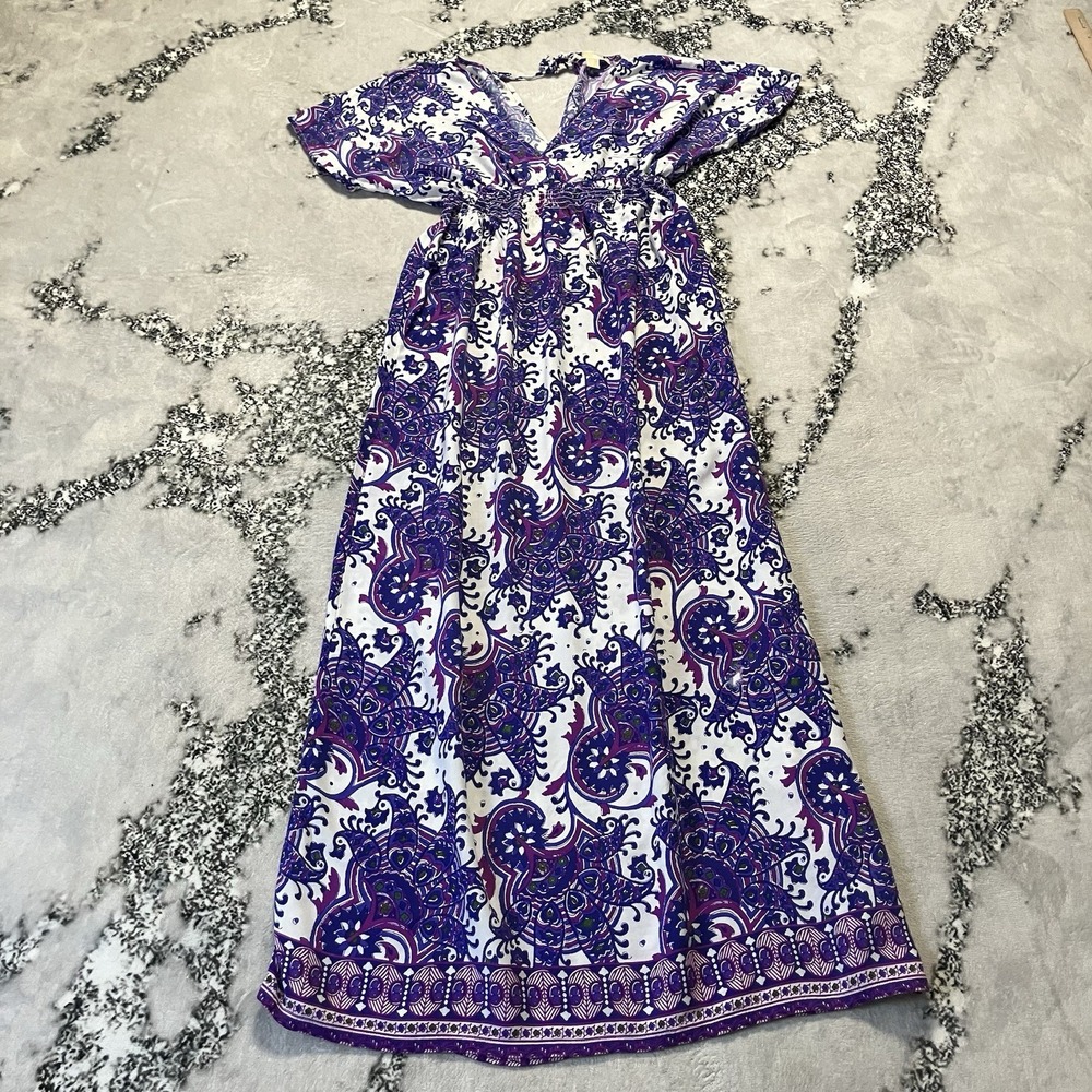 Michael Kors Dress Womens Size Medium Purple Paisley V Neck Maxi Vacation Casual